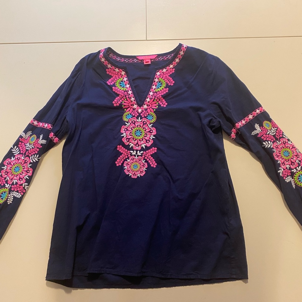 Lilly Pulitzer Embellished Blue and Pink Blouse